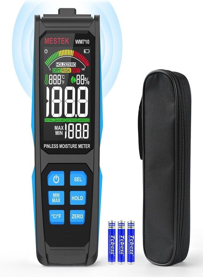 MESTEK Pinless Wood Moisture Meter Drywall Moisture Detector for Lumber Concrete Building with Backlit Color LCD Display -Wall Moisture Sensor Digital Humidity Tester for Firewood - Image 1